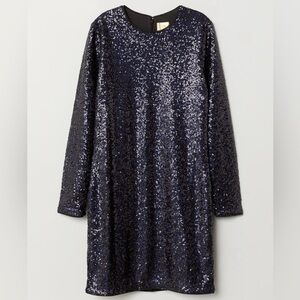 H&M Dark Navy Sequin Mini Long Sleeve Dress, size 8